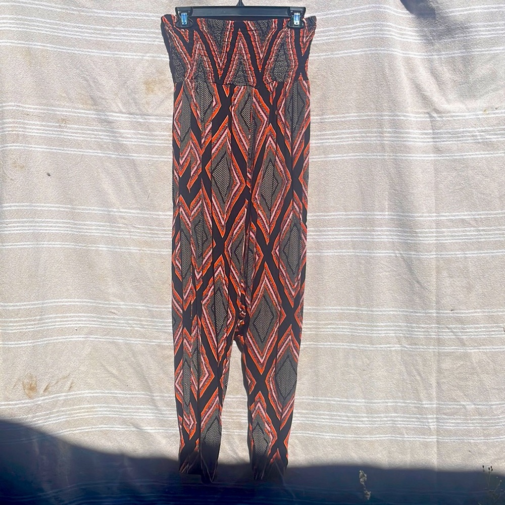 Orange and black jump suit tube top, long legged